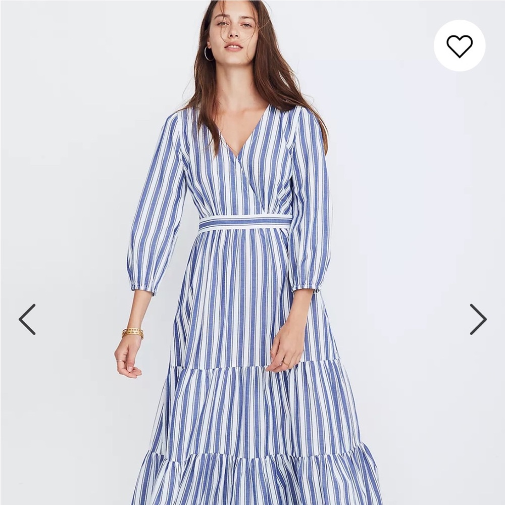 Madewell Ruffle-Sleeve Tiered Maxi Dress In Ava Strip Blue, White Size 4